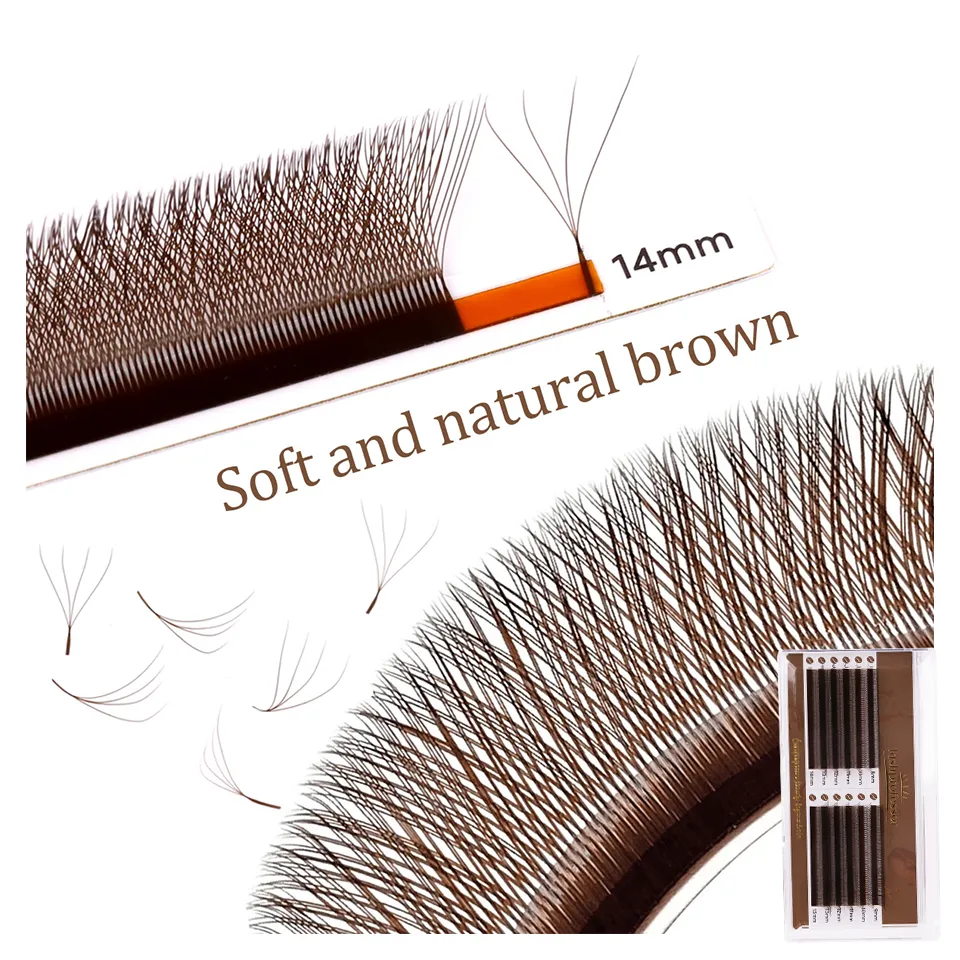NEW Brown W Shaped Lashes 3D Fairy Clover Lashes Premade Bloom Fans 3D 5D Eyelash Extension Dark Brown 4DW Lashes