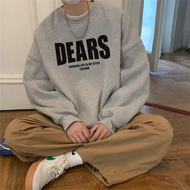 Autumn Men's High Street Letter Print O-Neck Hoodies 2026 Casual Fashion Graphic Long Sleeve Tops Y2K Youthful Basic Sweatshirts