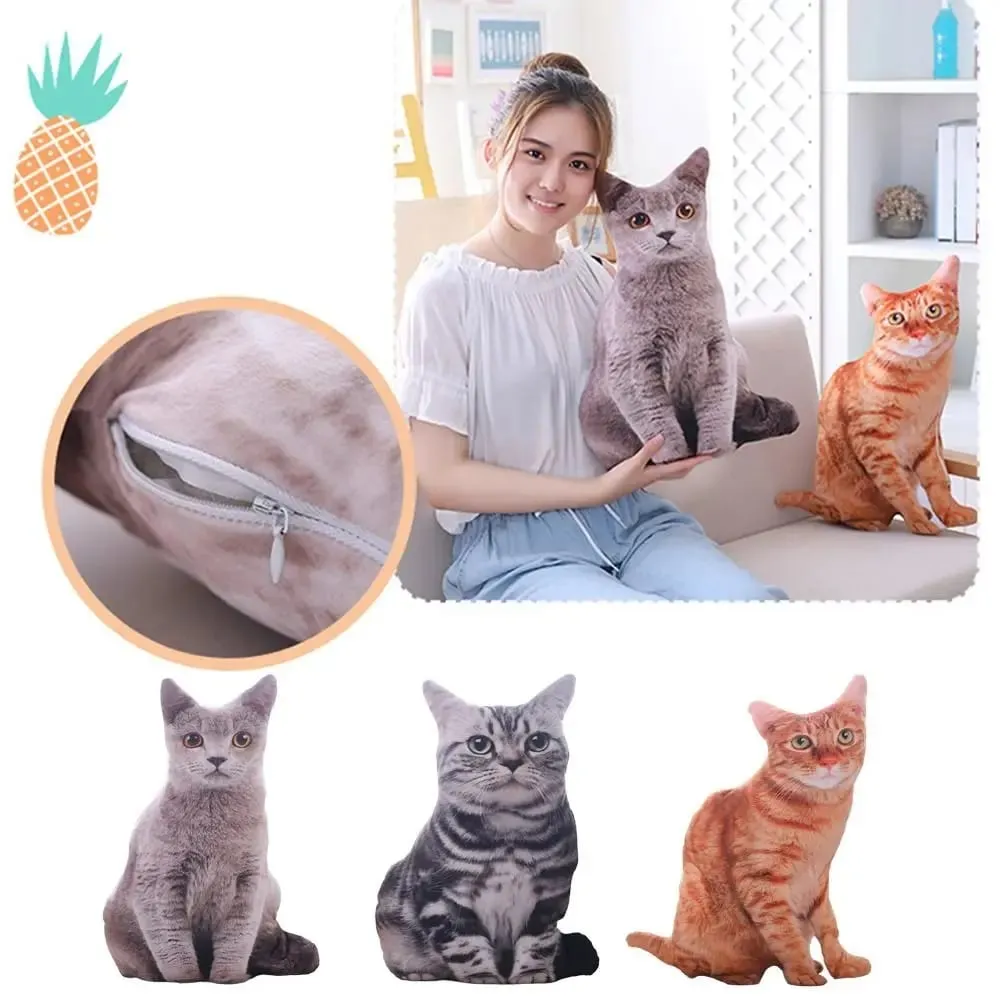 Creative Realistic 3D Cat Soft Simulation Cat Plushie Pillow Cartoon Kawaii Animals Cushion for Girls