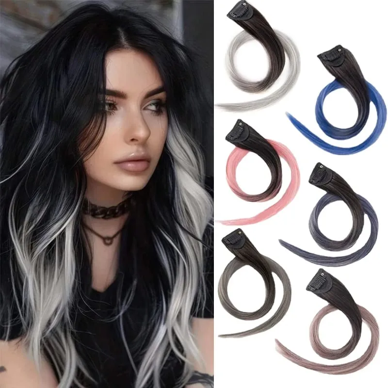 Hair Clips Hair Extensions Wig Synthetic Long Straight Gradient Color Clip-in Hair piece Hair Clips for Hair for Women Wear