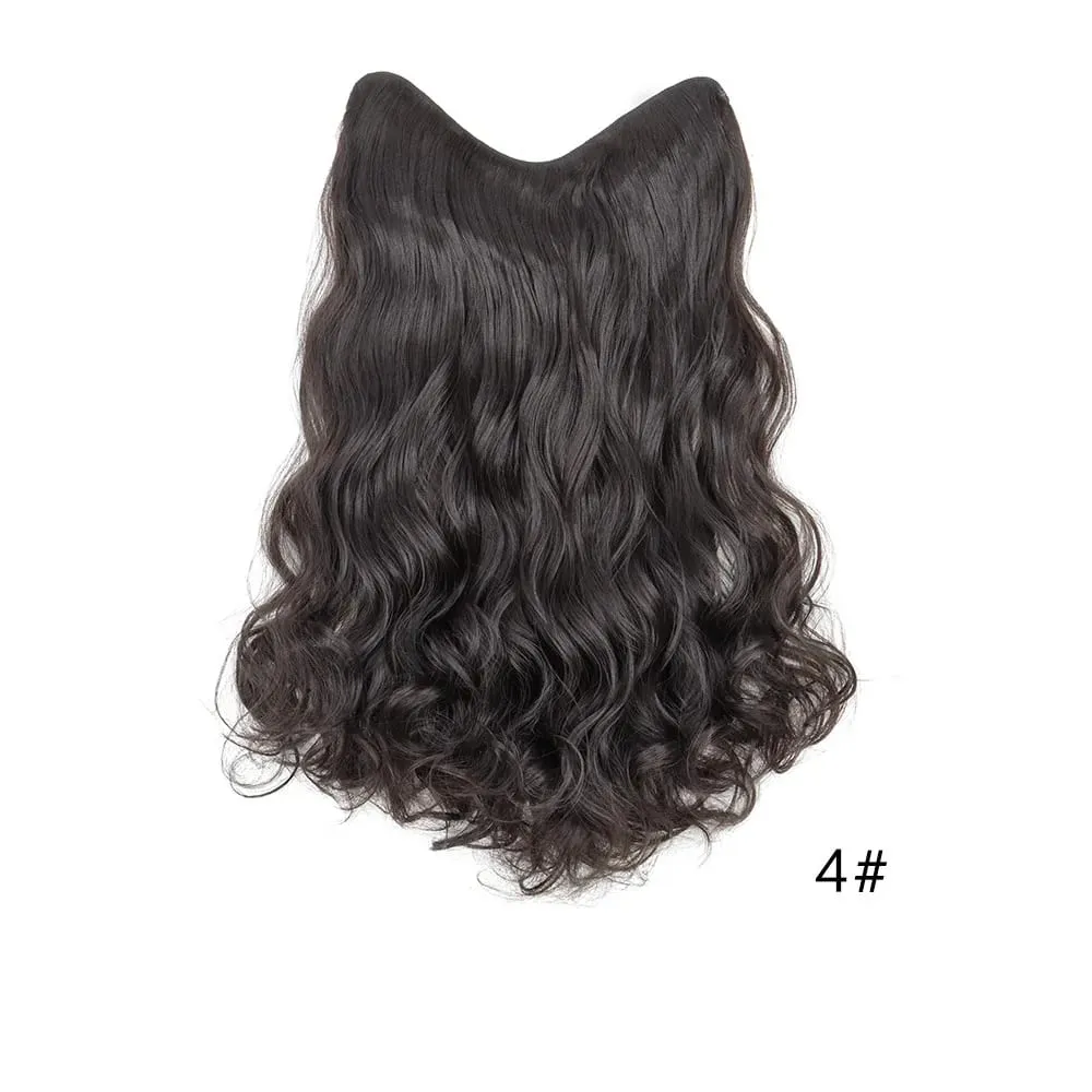 V-Shaped Clip in Hair 20 Inch Wavy Hair Piece Extensions One Piece Curly Hairpiece with 5 Clips Synthetic Clip in Hair for Women
