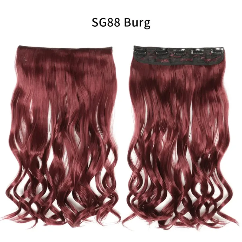 Longo reto encaracolado uma peça 5 clipes clip-in extensões 22 Polegada penteados resistentes ao calor cor mistura loira pedaço de cabelo para mulher