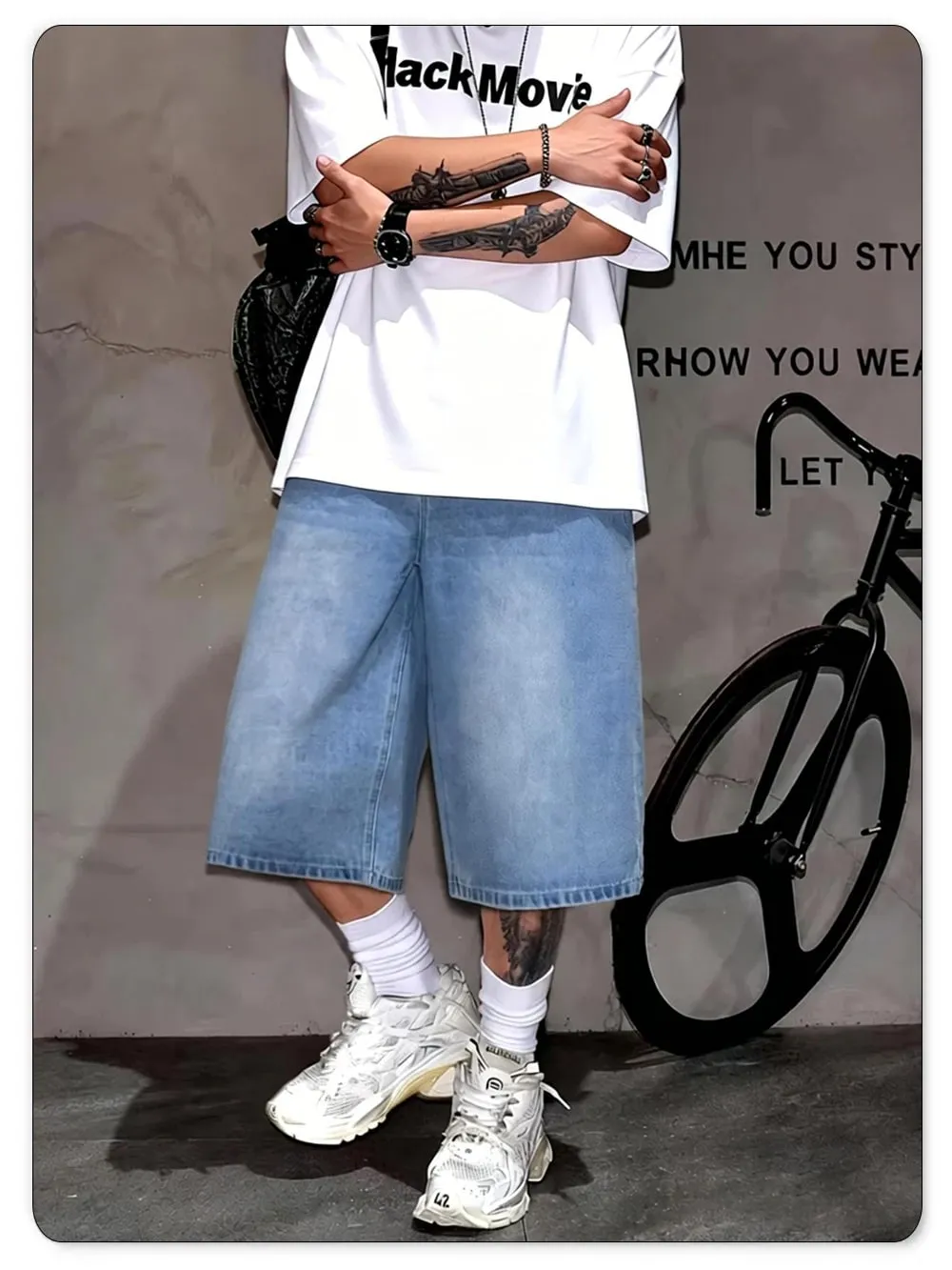 Men's Simple Light Blue Retro Ultra Baggy Wide-Leg Denim Shorts Student Youth Street Casual Oversized Baggy Jeans Unisex