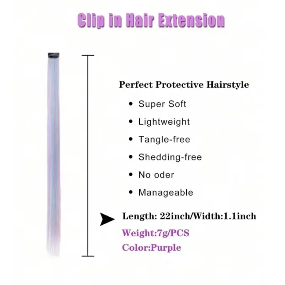 6pcs/set Unicorn Color Rainbow Clip sa One Piece Hair Extension Pink Blue Purple Mixed Color Clip sa Synthetic Hair Accessories