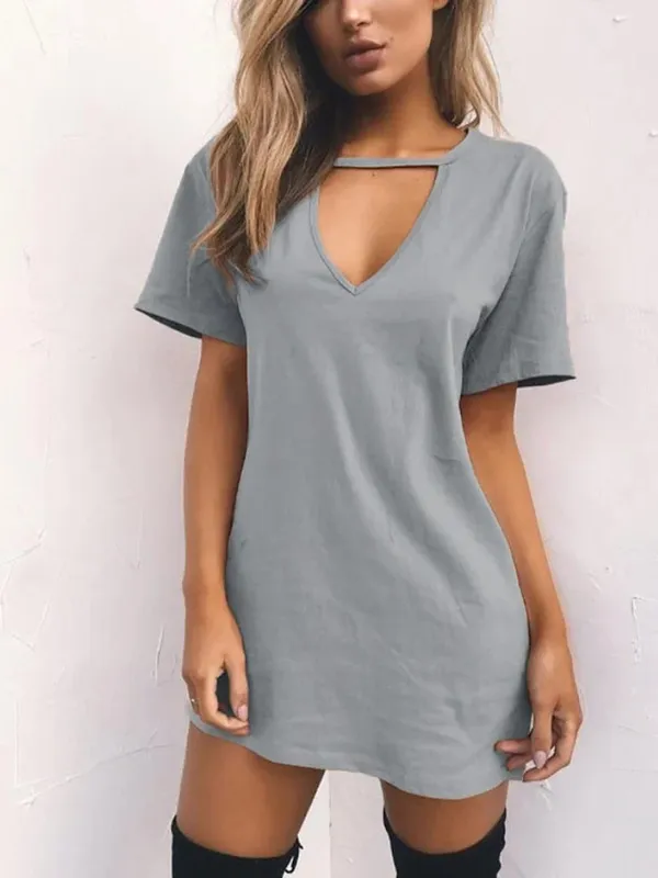 Robe portefeuille Sexy et élégante, décolleté en V profond, ample, couleur unie, manches courtes, Mini robe de soirée en boîte de nuit