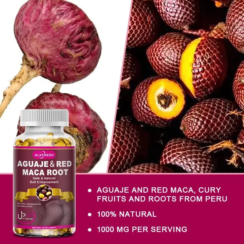 Alexfresh Aguaje Biologico con Estratto di Radice di Maca Rossa - Dose da 1000 mg - Cura dei Glutei per le Donne - Estratto Potente