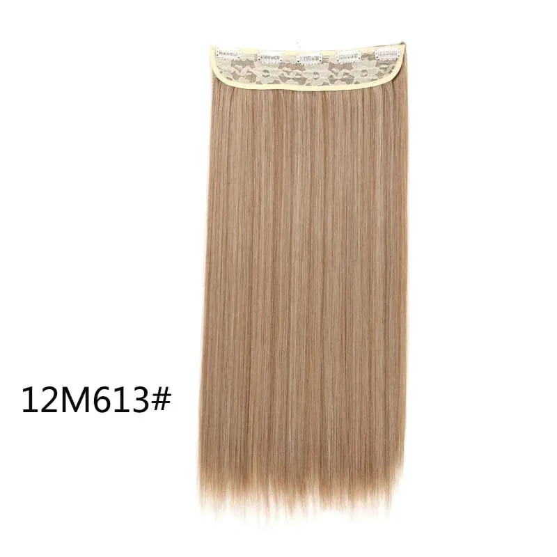 Grampo longo e reto sintético de 24 polegadas, extensão de cabelo de uma peça, 5 clipes, cabelo falso loiro, marrom, preto, resistente ao calor
