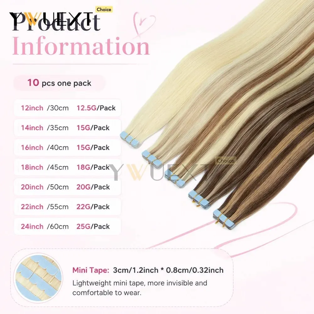 Mini Tape in Human Hair Extensions Natural Straight For Women 12inch-20inch 12.5g-20g Easy to Wear 10pcs/pack Salon Quality