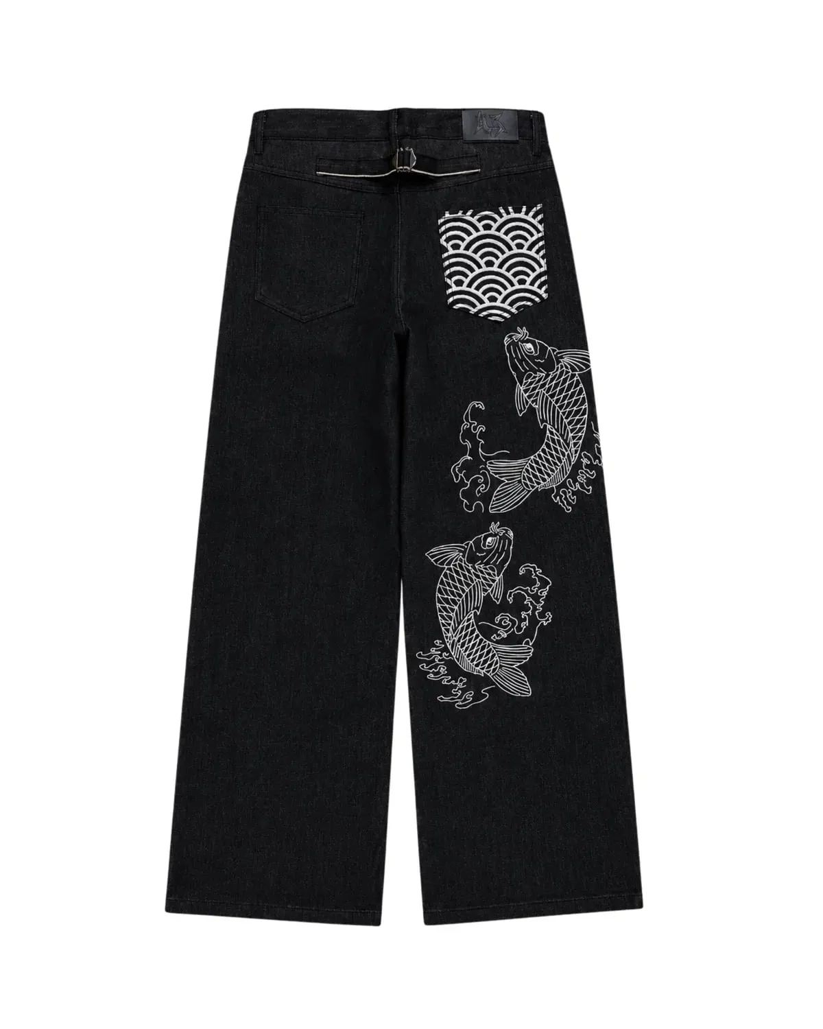 Men Japanese Koi Fish Embroidered Wide Leg Jeans Sukajan Baggy Denim Pants Loose Streetwear Hip Hop Casual Trousers For Male New