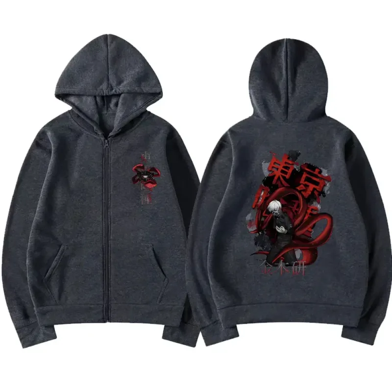 Anime Tokyo Ghoul Kaneki Ken Graphic Zipper Hoodie Men Women Casual Hooded Pullover Fashion Oversized Zip Up Sweatshirts Jackets
