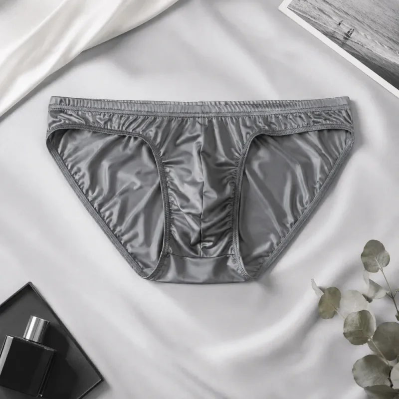 Cool Smooth Men's Underwear Low Waist Bulge Pouch Ice Silk Briefs Lingerie Breathable Satin Silk Panties Daily Routine