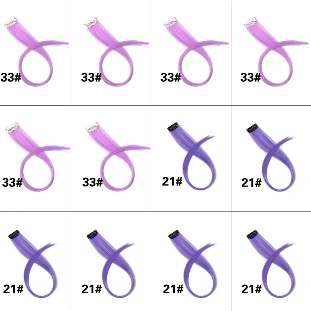 12 stk clips i farvet hårforlængelse til børn kvinder 20 tommer regnbue langt lige syntetisk hårstykke Varmebestandigt hår