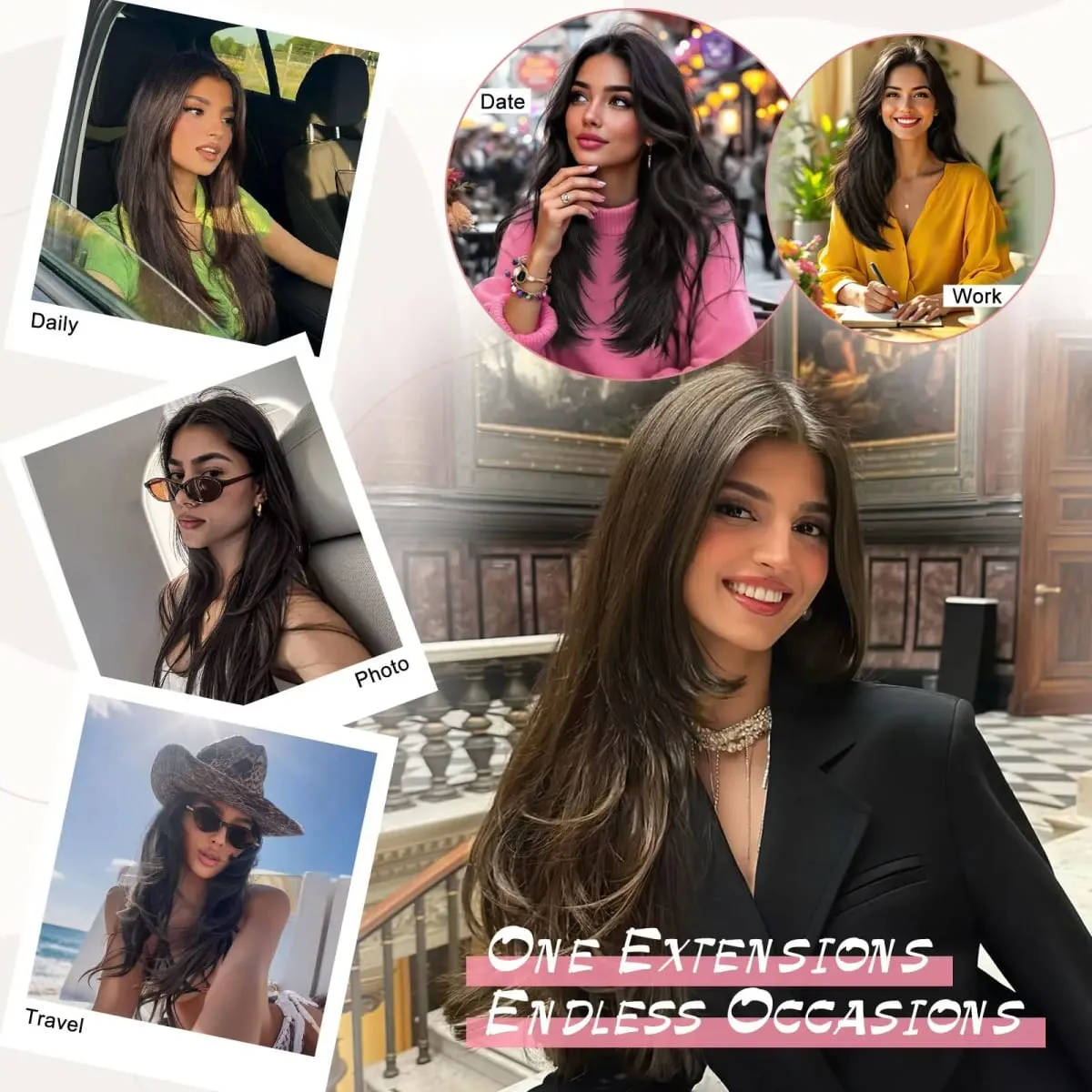 Black Clip in Hair Extensions for Women Long Straight Layered Synthetic Hair with 5 Clip One-Piece Design Soft & Face Framing 2