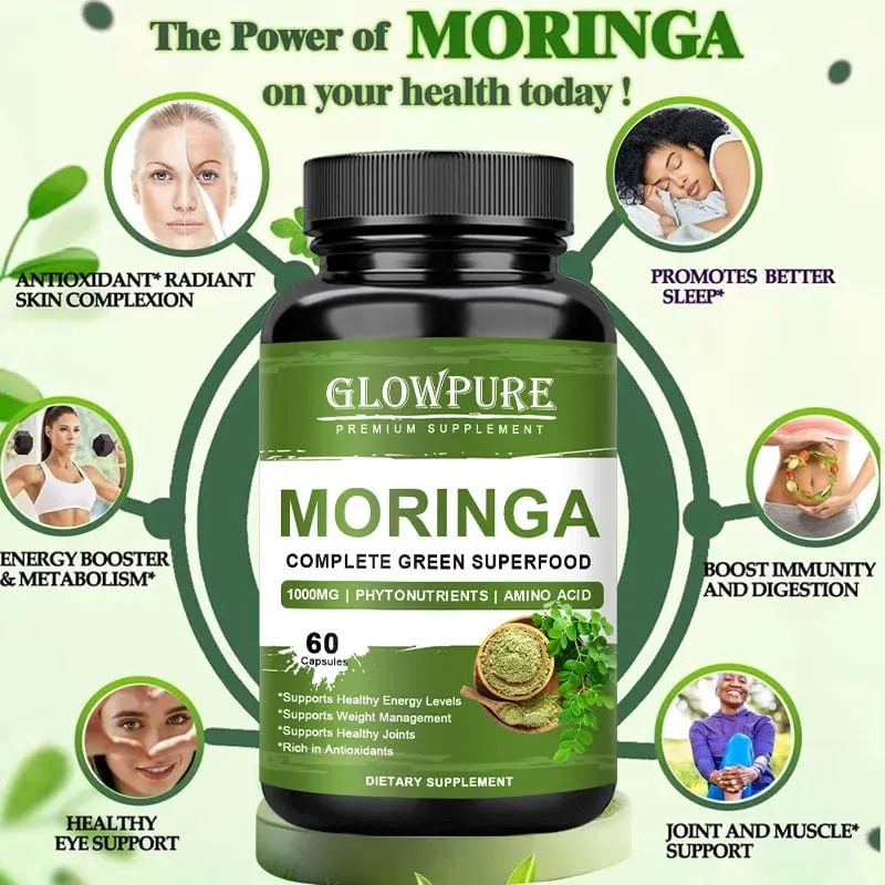 Pure Moringa Capsules - Superfood for Energy Skin Immune & Gut Health with Antioxidants Vitamins & Amino Acids