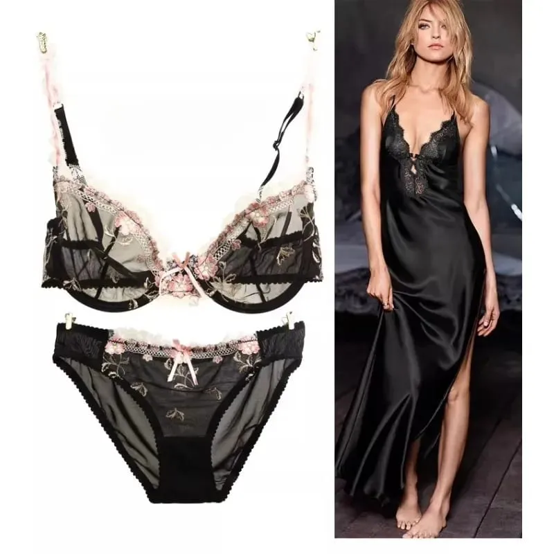 Ultra-thin steel band bra fashionable plus-size lace lingerie set transparent comfy bra set soft material S-XL all-day wear