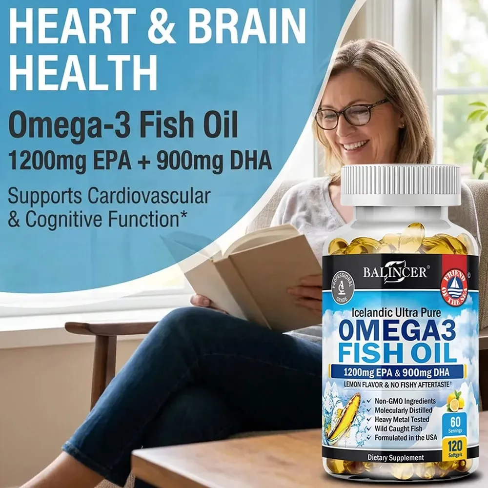 Strength Omega 3 Fish Oil 2250mg Wild Caught High EPA 1200mg & DHA 900mg Supports Heart Brain Eye Joint & Skin Health