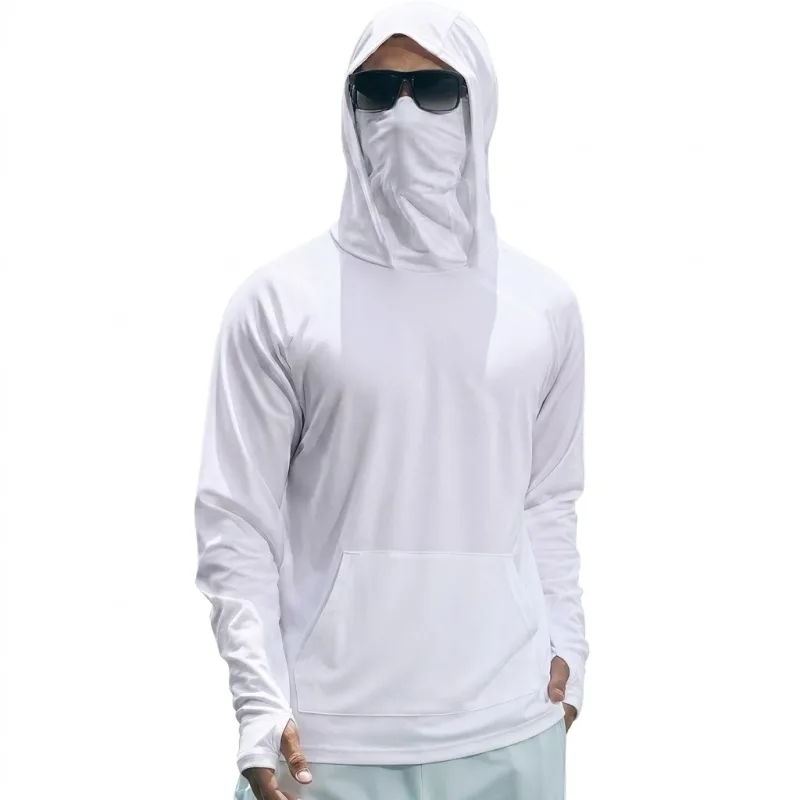 Mens UPF50+ Performance T-Shirt Long Sleeve Summer Hoodie Casual Sun Running Quick Dry Shirts Sunscreen Fishing Ice Silk Tops