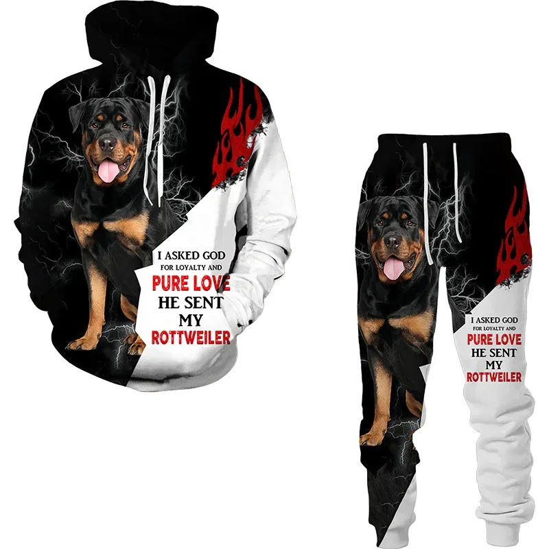 Divertido perro Animal 3D impreso Sudadera con capucha traje de hombre otoño Casual sudaderas pantalones de chándal moda conjunto de chándal de dos piezas ropa de hombre