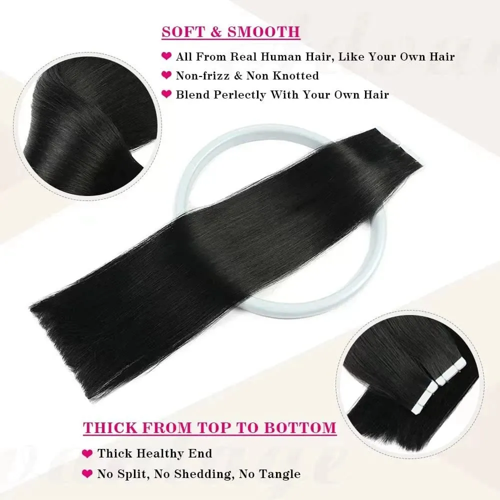 Tape In Hair Extensions Human Hair Natural Black Real Human Hair 20Pcs 50G/Pack Straight Seamless Skin Weft Tape Hair Extensions
