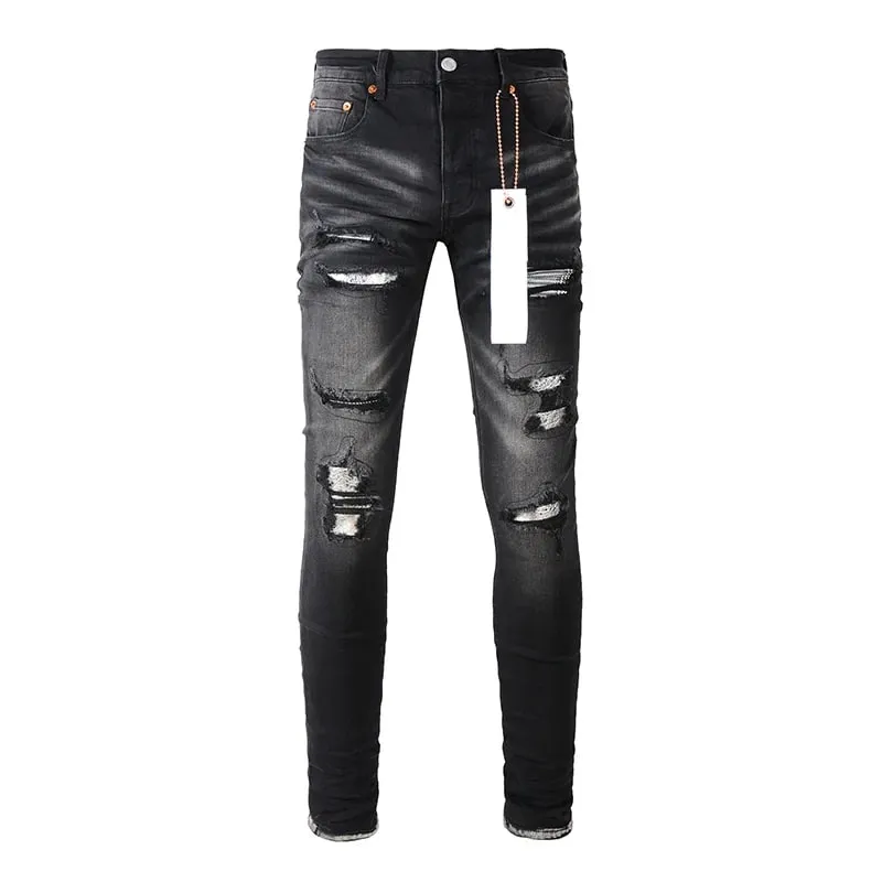 Men's Distressed High Street School Boys Fashion American Style Stretch Skinny Fit Ripped Jeans