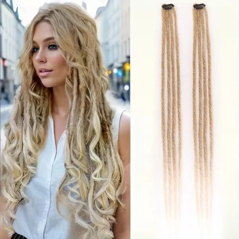 2pcs Gradient Brown Blonde Thin Dreadlock Extensions Synthetic Handmade Single Locs Braids for Men Hip Hop Street Styling