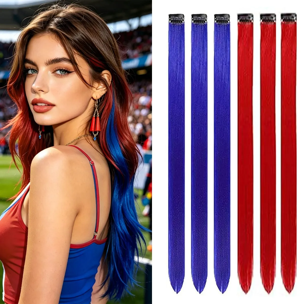 6 Pcs Clip Ins Hair Extensions 22 Inch Straight Colorful Clip In Hair Extensions Rainbow Party Highlights Synthetic Hairpiece