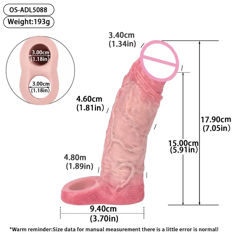 Penis Extender Device Cover Sleeve Girth Enhancement Pleasure Dildo Sheath Adult Sex Toys For Men Reusable Condom 18+