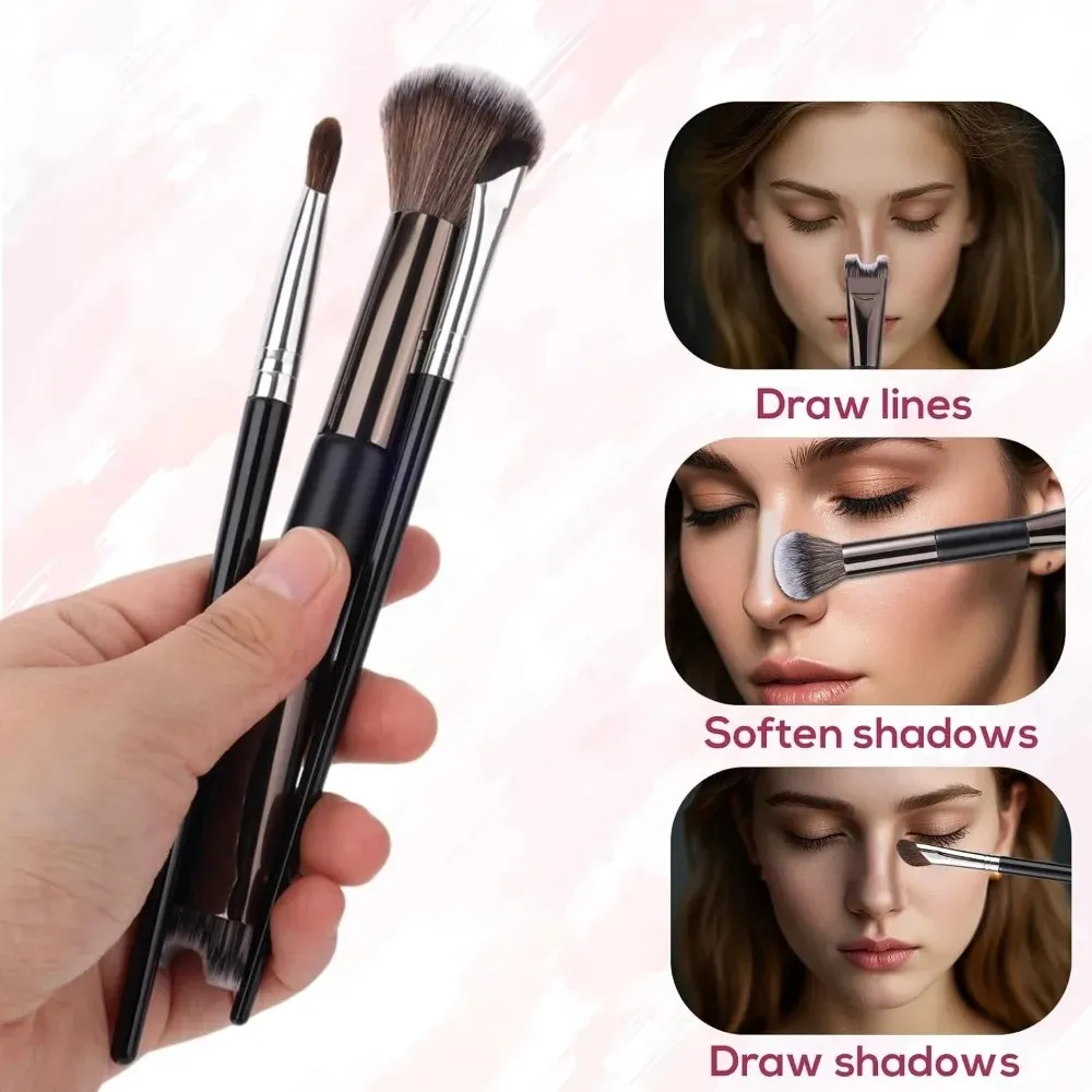 Professional 3/1Pcs Nose Contour Brushes 2 in 1 Makeup Brushes Set Dual Head Powder Blush Eyeshadow Contour Brush Beauty Tools