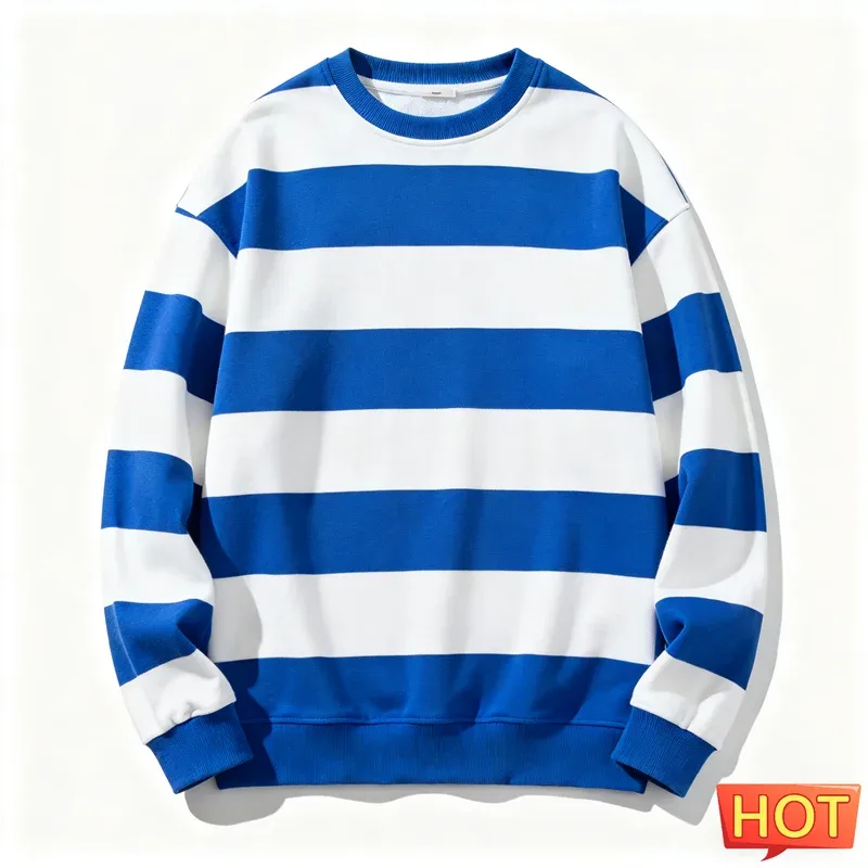 Retro Striped Graphic Sweatshirts For Men Simple Casual Long Sleeve 3D Printed Ugly Sweatshirt Loose Breathable O Neck Pullovers