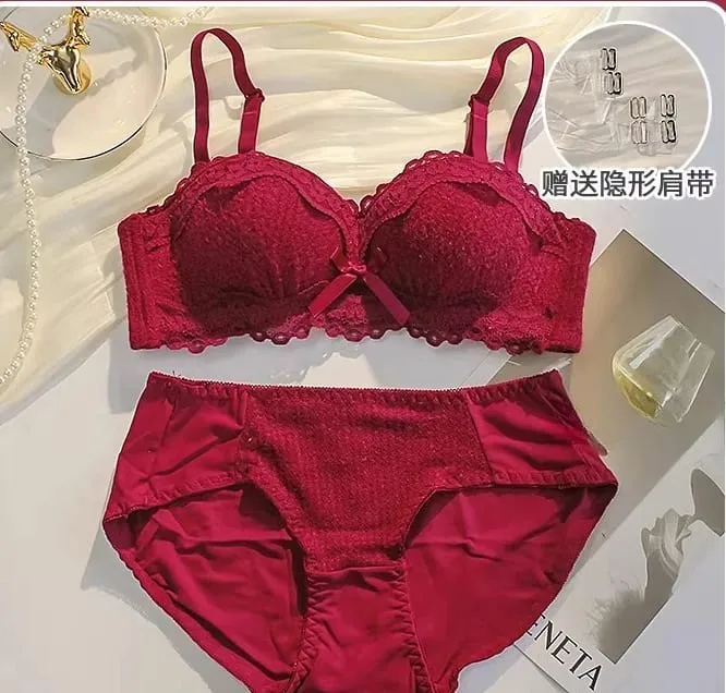 Women Strapless Wireless Bra Anti-Slip Half Cup Small Bust Compression Enhancer Anti-Sag Soft Sexy Lingerie Underwear Set