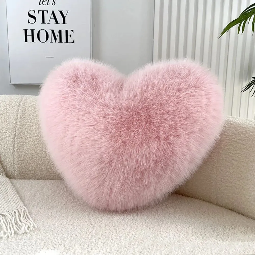 New Fur Heart Pillow Love Heart Shaped Pink Color Heart Plush Pillow Fluffy PP Cotton Soft Pillow Desktop Decor
