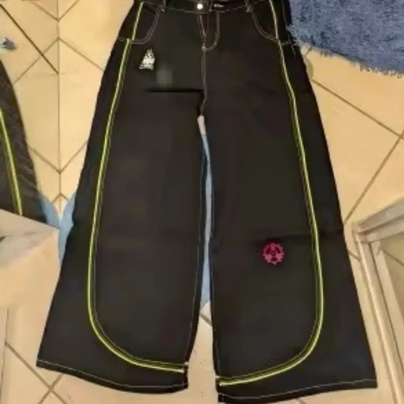 2026 European and American autumn winter jeans casual wide-leg Harajuku alien pattern trousers hip-hop high street gothic jeans