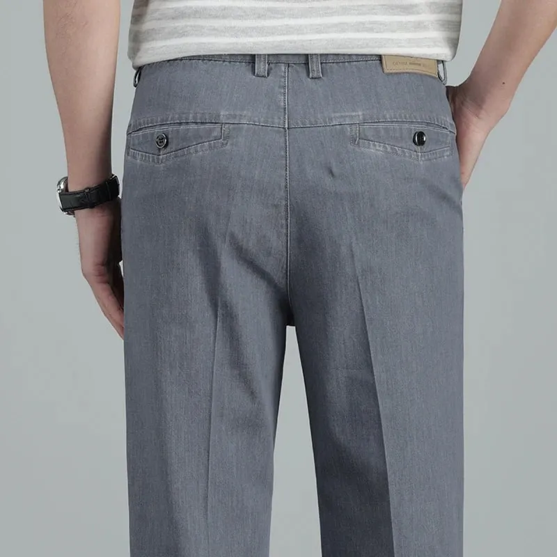 2026 Summer High Quality Clothing Men's Lightweight Straight Jeans Silk Lyocell Business Casual Thin Trousers Denim Pants