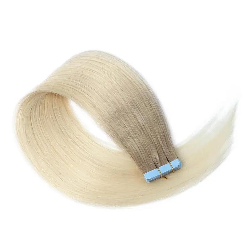 Black to Light Gray Color Tape in Hair Extensions Human Hair Seamless Tape Hair Extensions Skin Weft PU Tape On Hair 20Pcs 30G