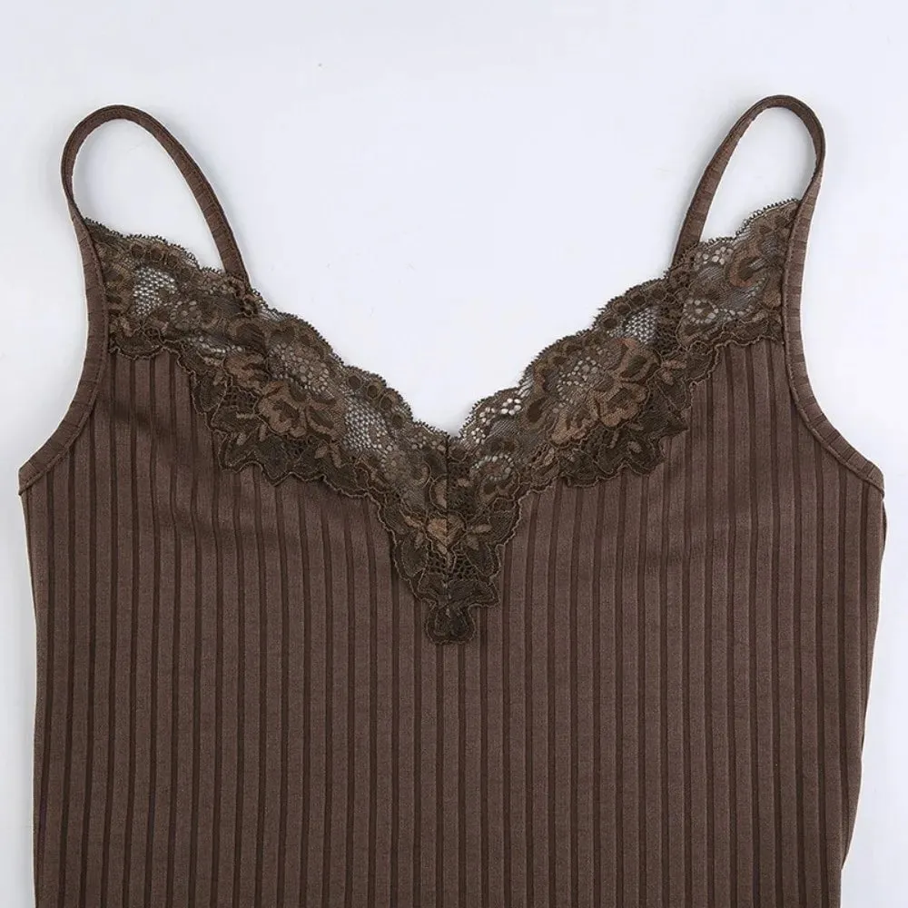 Y2K Sleeveless Lace Tank Top for Women Sexy Lace Trim Crop Tops Slim Fit V-Neck Basic Camisole Summer — image 5
