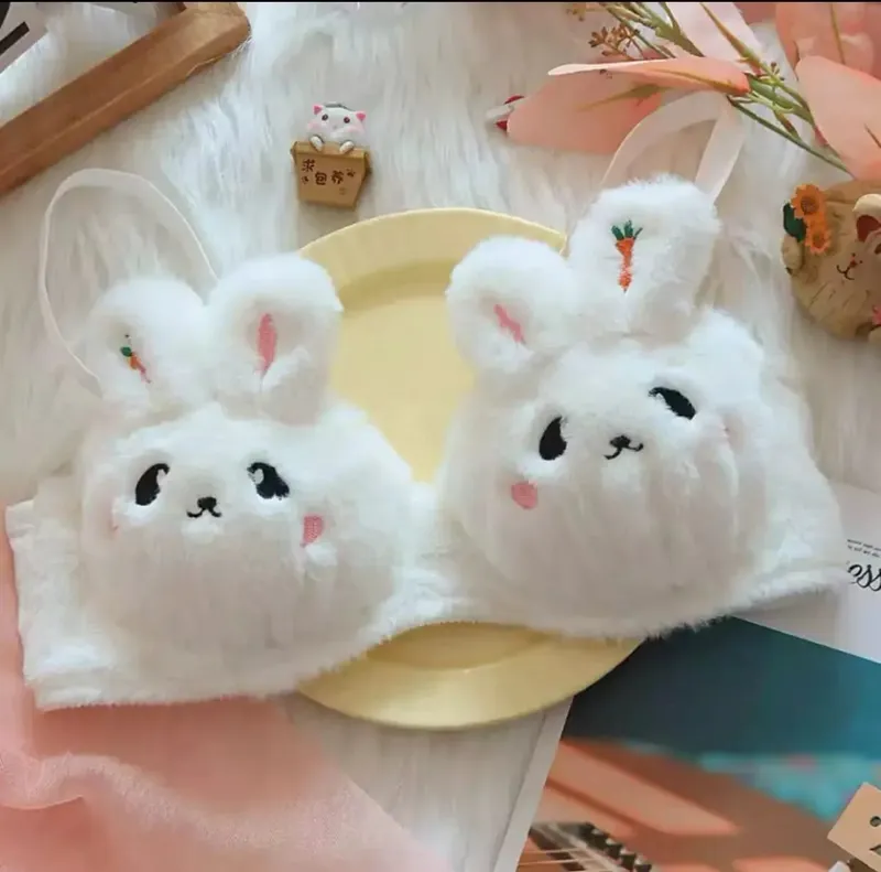 Cute Cat Paw Plush Lingerie Set for Women Warm Winter Bra & Panty with Ears Comfortable Kawaii Underwear
