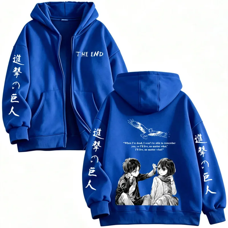 Anime Attack on Titan Mikasa Ackerman Eren Jaeger Zipper Hoodies Men Clothing Long Sleeves Zip Up Hooded Sweatshirt Jackets Coat