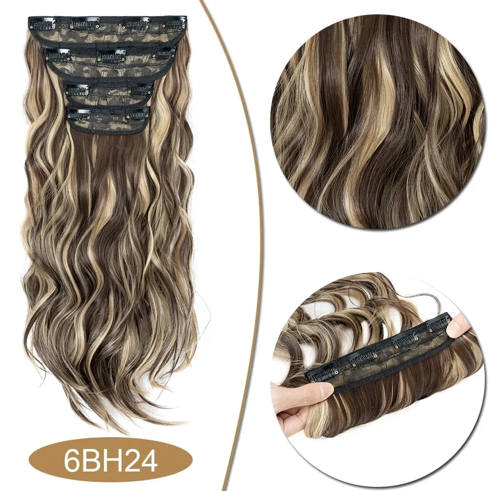 S-noilite Synthetic Hair 22inch Clips In Hair Extensions Long Wavy Clip In Hair Thick Double Weft 4Pcs/set Hairpieces For Women
