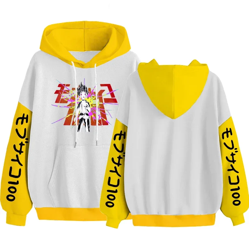 Anime Mob Psycho 100 Hoodie Harajuku Shigeo Kageyama Punk Kartun Kaus Pria Wanita Musim Gugur Musim Dingin Hangat Patchwork Kaus