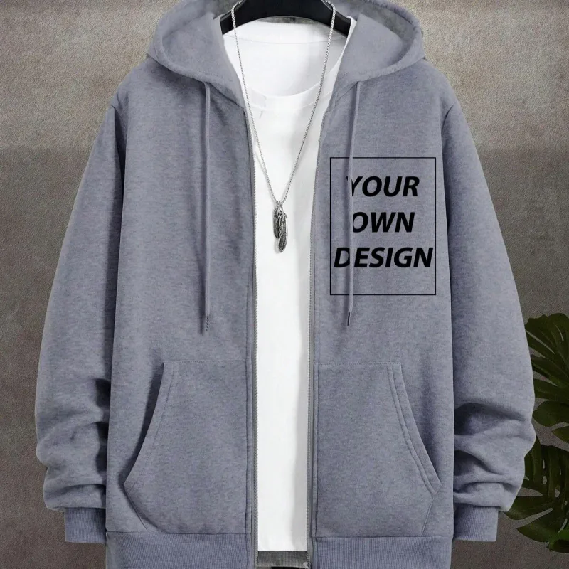 M-3XL Men Personalized Custom DIY Print Casual Fashion Zip-Up Hoodies Loose Youth Coat Basic Campus Sportswear Street Pocket Top