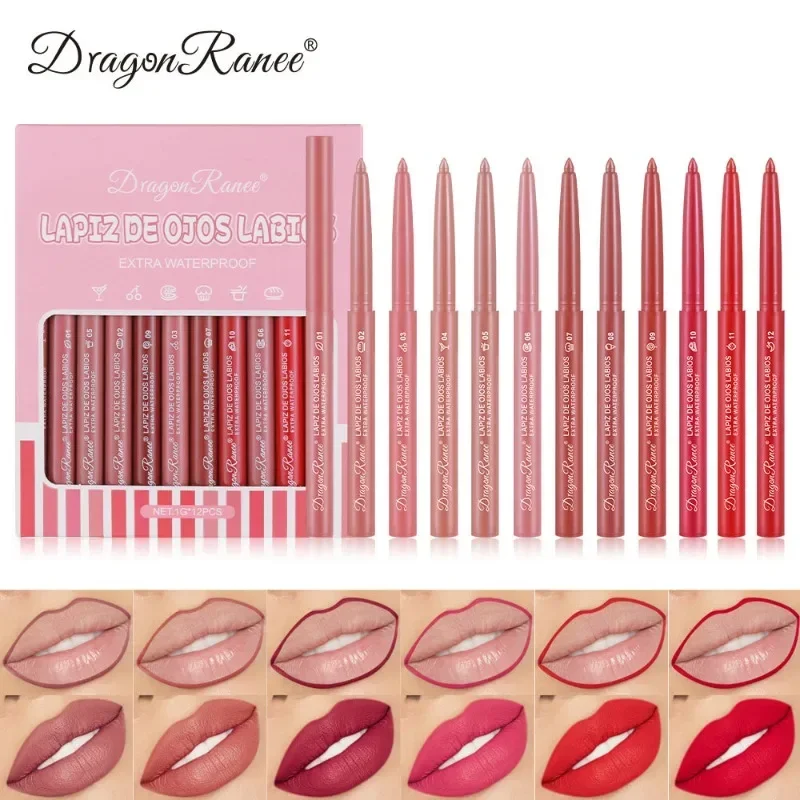 Vandtæt mat lipliner blyant Sexet rød kontur læbefarvet læbestift Holdbar fugtgivende Non-stick kop Læber Makeup 12 farver