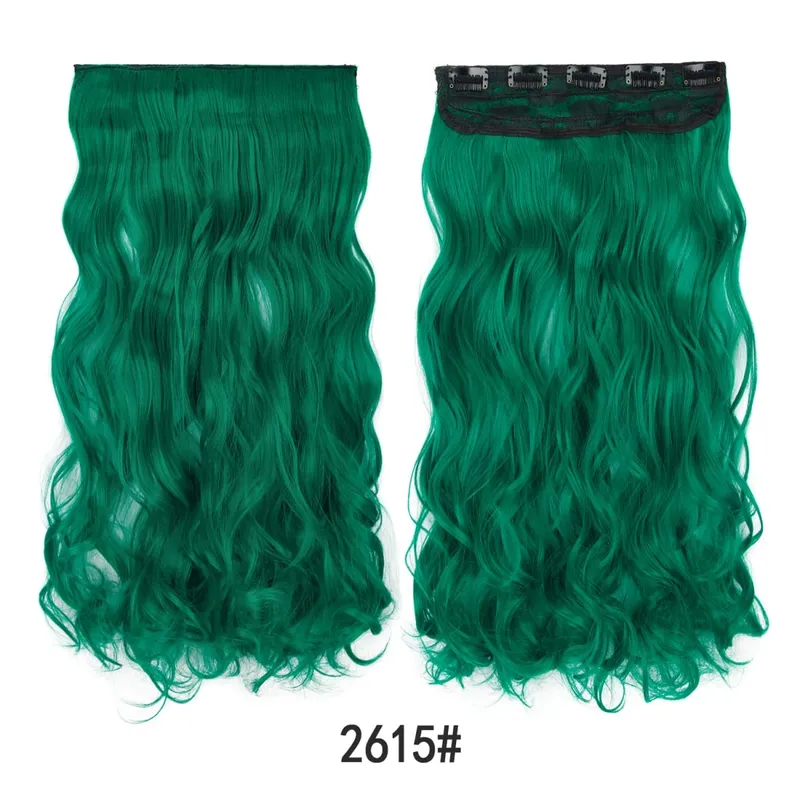 Jeedou Colorful Wavy Hair Clip in Hair Extensions One Piece 5 Clips Synthetic Red Blue Women's Hairpieces