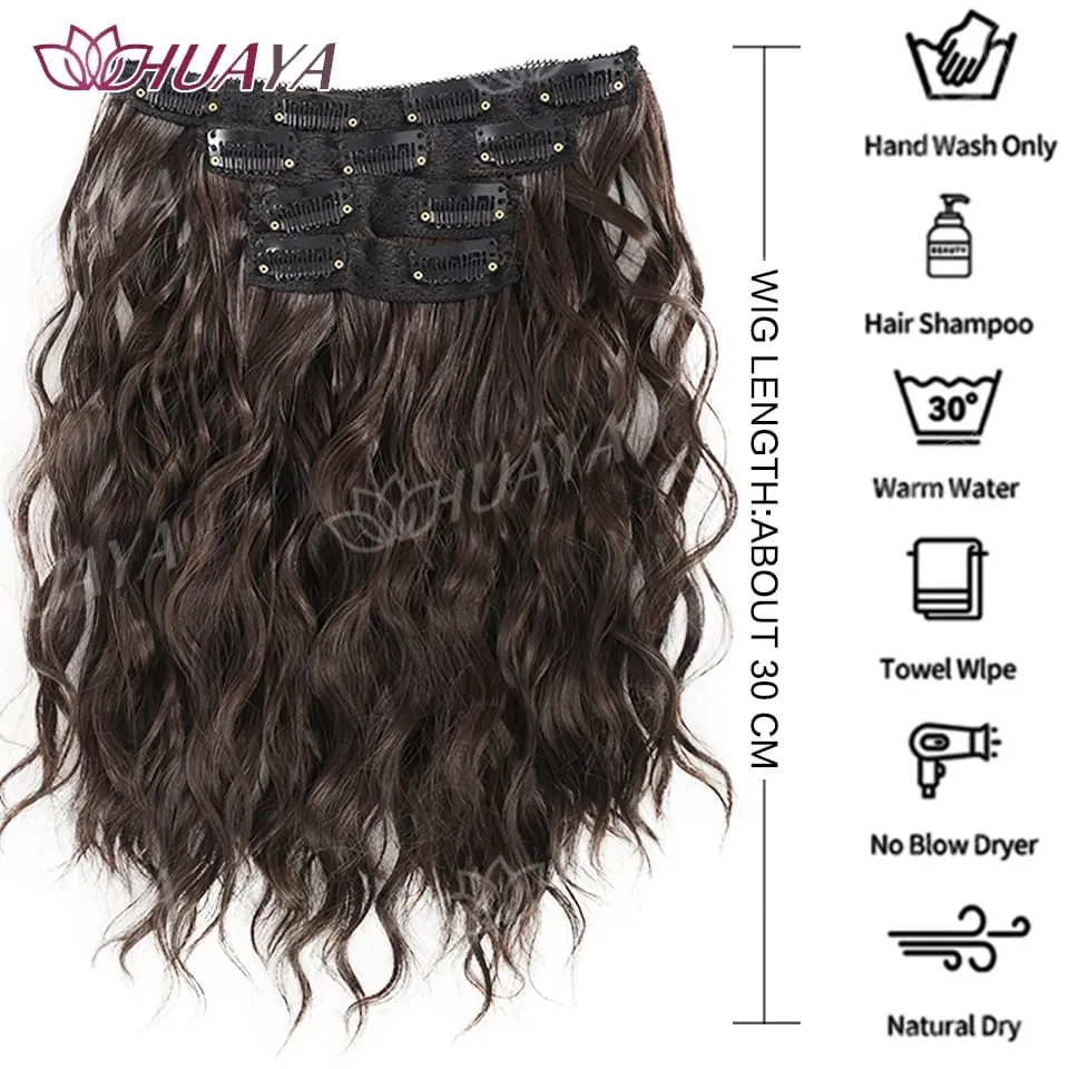 Synthetic Extension Wigs for Women BB Clip Style Four-Piece Set Water Wave Short Hair Extension Wigs Suitable for Everyday Wear