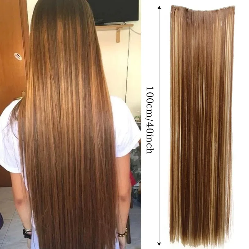 40inch Super Long Hair Extensions Wig Straight 5Clips in Hair Extensions Synthetic Hairpiece Fake Hair for Women Daily Party Use — image 12