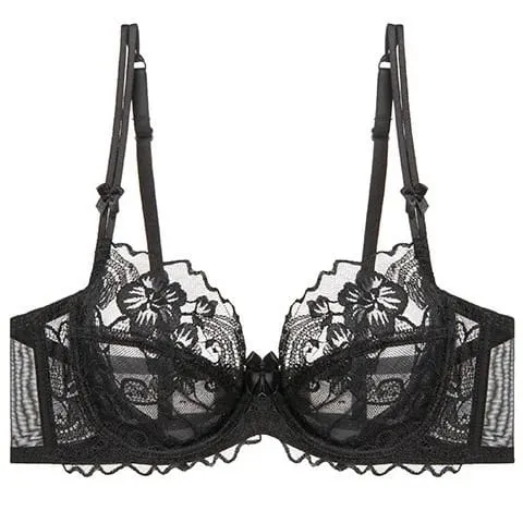 French Lace Lingerie Set Women Ultra Thin Sexy Underwire Bra&Panty Push Up Gather Breasts Pure Desire Large Breasts Support