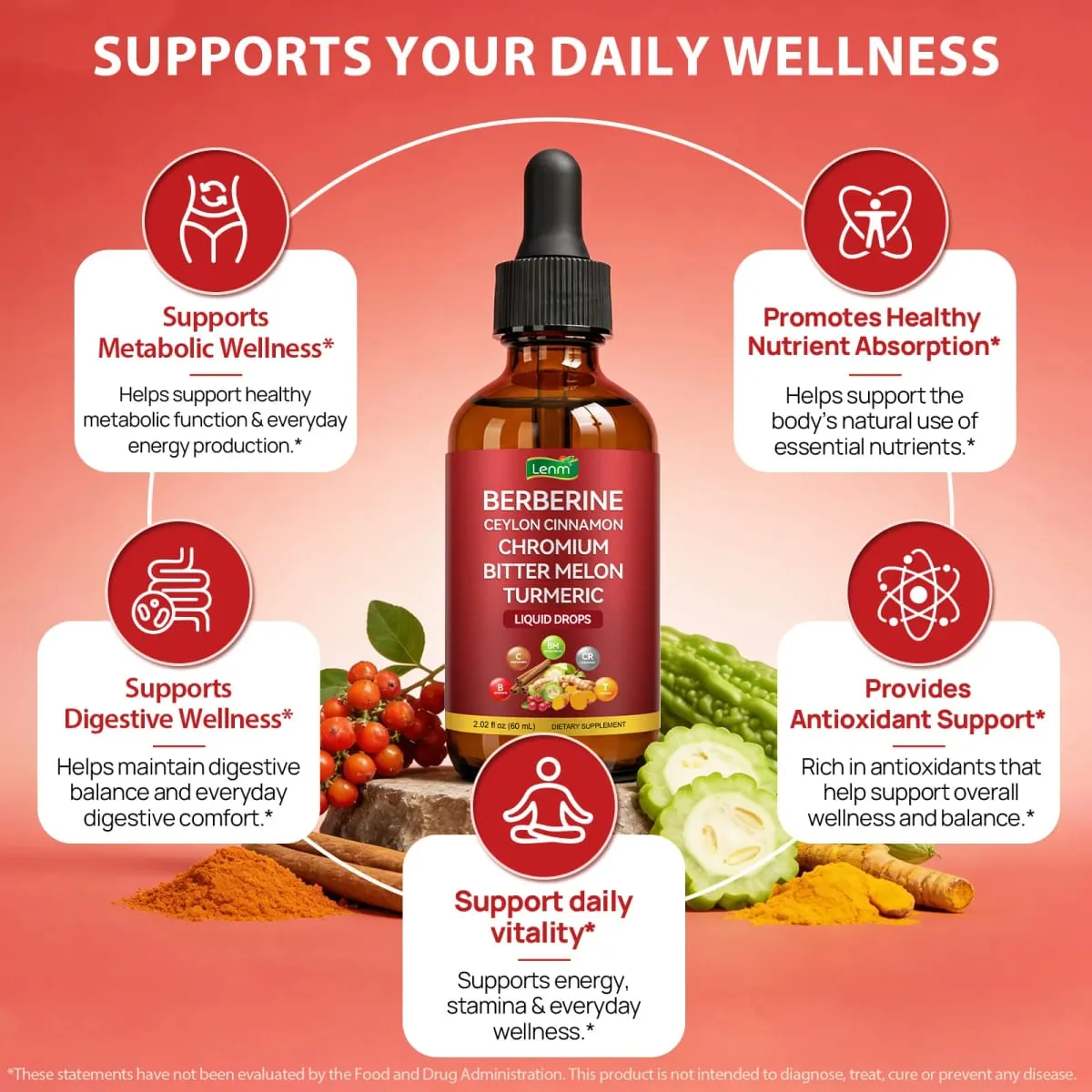 Berberine Complex Drops Metabolic Support 100% Natural Sugar & Alcohol Free Healthy Blood Sugar Balance & Digestive Health