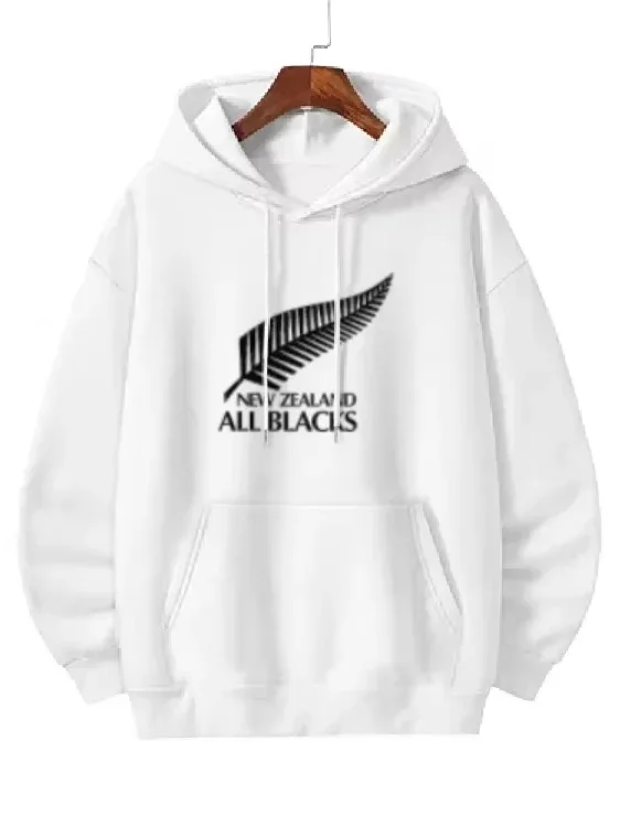 2026 Men's Oversized Polyester Hoodie with New Zealand All Blacks Feather Graphic Print Trendy Printed Large Size Sweatshirt