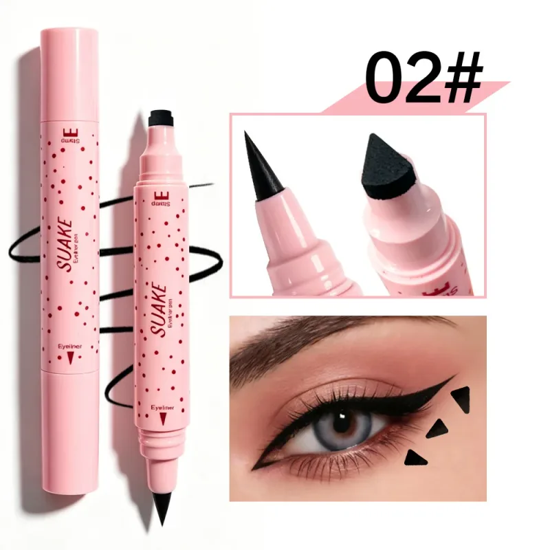 Pink Tube Star Heart Butterfly Stamp Liquid Eyeliner Dual-Ended Seal Stamp Eyeliner Pen 2in1 Quick-drying Black Eye Liner Makeup