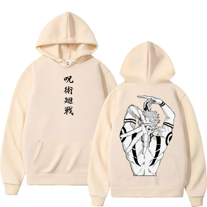 Anime Jujutsu Kaisen Sukuna Print Hoodies Harajuku Vintage Manga Men's Pullover Oversized Fleece Casual Cosplay Hoody Sweatshirt