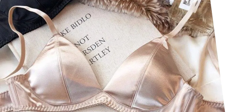French Style Satin Triangle Cup Bra Set Women Sexy Thin Wireless Seamless Lingerie Light Lift Comfort Brassiere Underwear 32-38